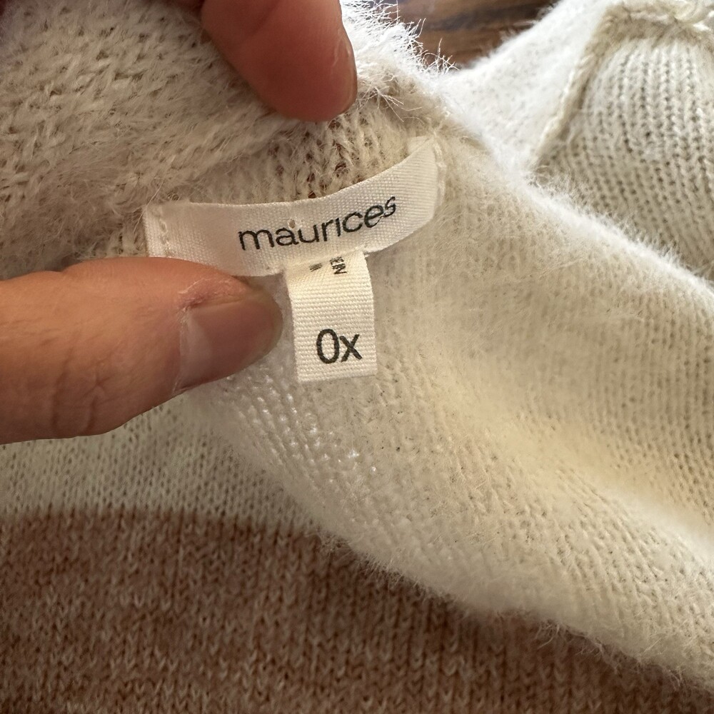 Maurices Plus Size Eyelash Striped  Open Cardigan Plus Size 0X Cream Sweater - Picture 14 of 15